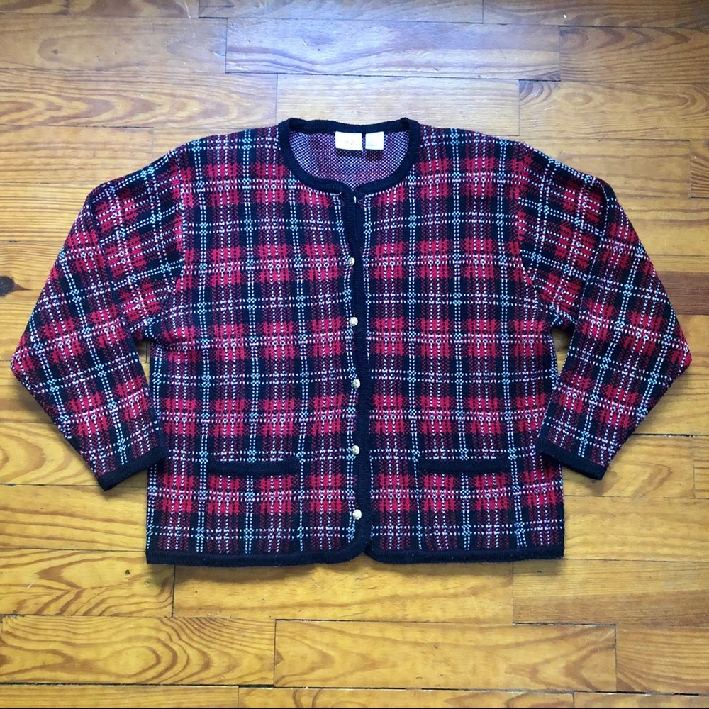 EUC VTG 80s / 90s Quirky Eclectic Preppy Tartan Plaid CC Hughes Cardigan